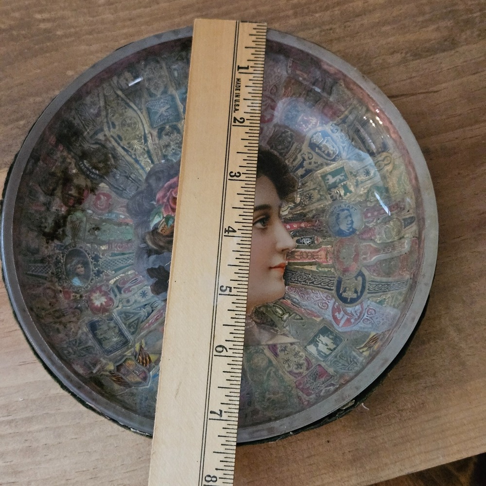 Antique Cigar Band Glass Bowl Folk Art Cigar Ashtray Tramp Art - Picture 6 of 7